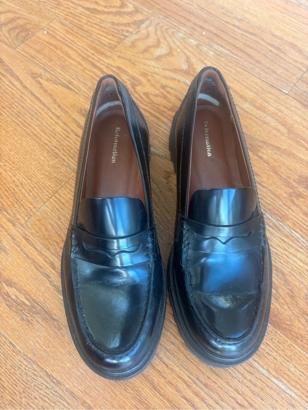 Reformation Black Leather Penny Loafers